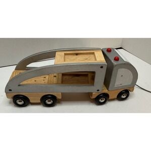Janod Wooden Car Hauler Pull Toy Truck Silver Natural Wood Detachable‎ Trailer